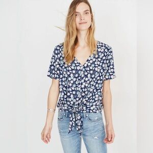 Madewell Novel Tie-Front Top in French Floral Blue Blouse sz medium